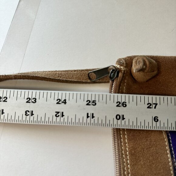 Womens Brown Suede Crossbody Bag Let it Be Psychedelic Design Artisan Music - Picture 5 of 8